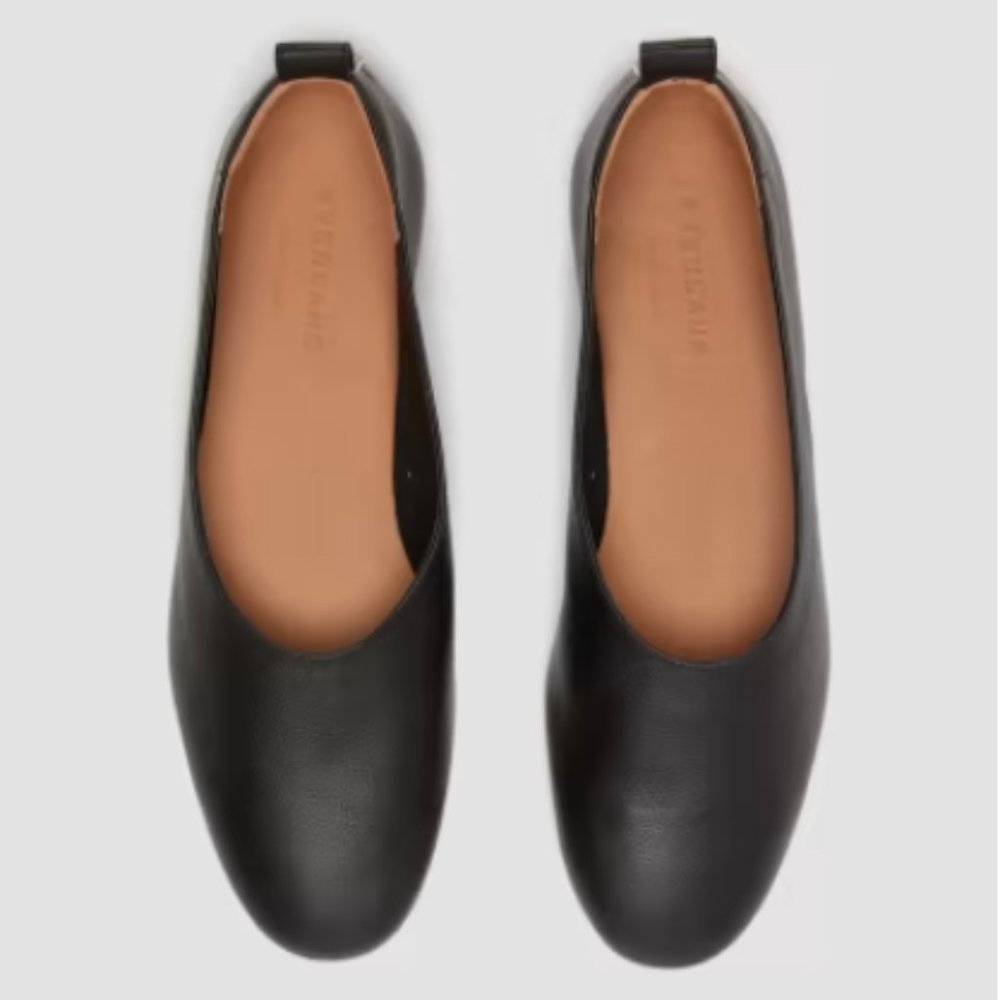 Everlane Black Leather Ballet Flat with Brown Sole Accent - Picture 4 of 5